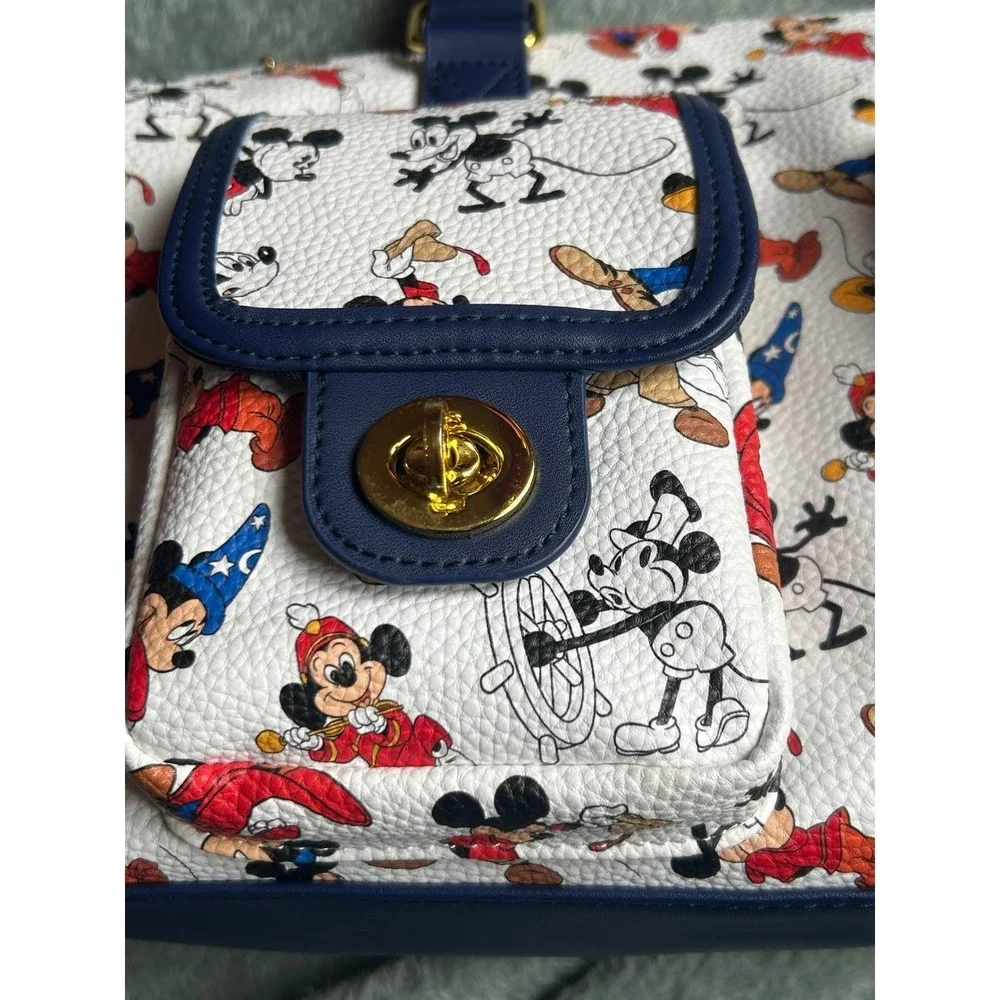 Disney Store Mickey Mouse Satchel Bag OS White Navy Excellent All‎ Over Print